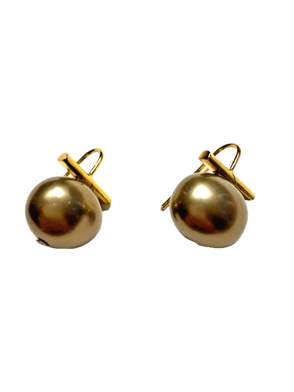 Elegant Pierced Earrings Gold Tone & Faux Smoky Pearl Drops Mod Artisan Look